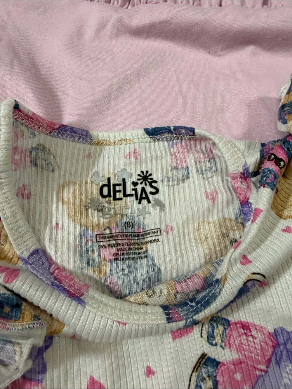 dELiA*s Girls' Teddy Print Ruffle Tank Top - Pink & White